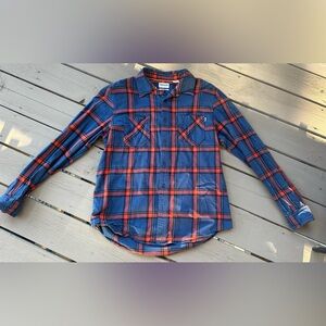 Timberland Men's Blue and Red Plaid flannel Shirt, regular fit, size Large